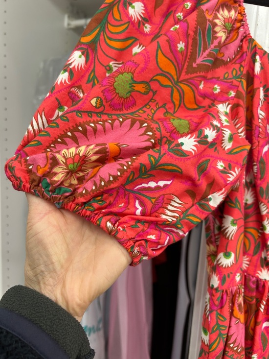 Vince Camuto Pink & Orange Floral Midi Dress with Puff Sleeves - Picture 4 of 6